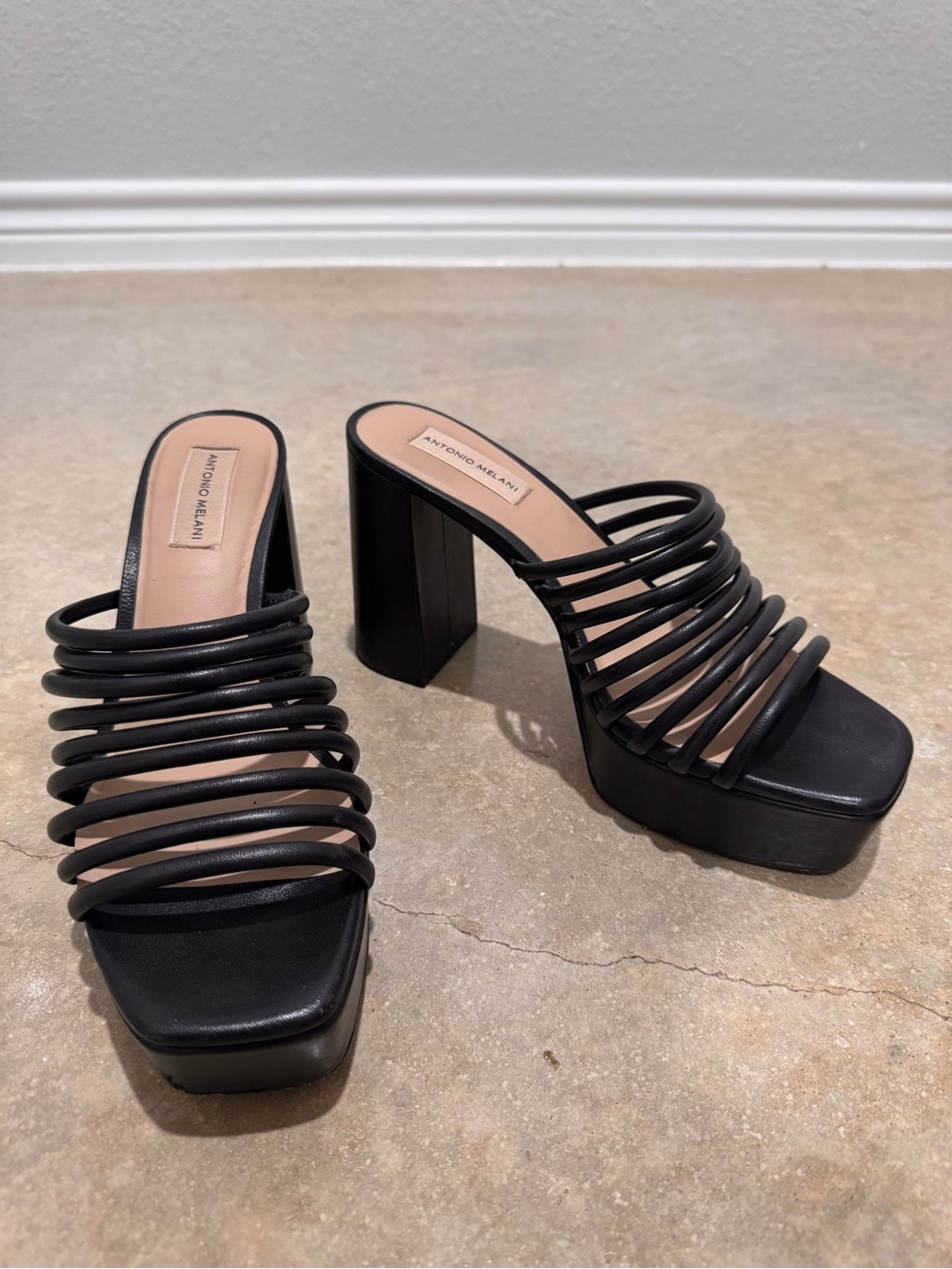 ANTONIO MELANI Black Multi-Strap Platform Mules